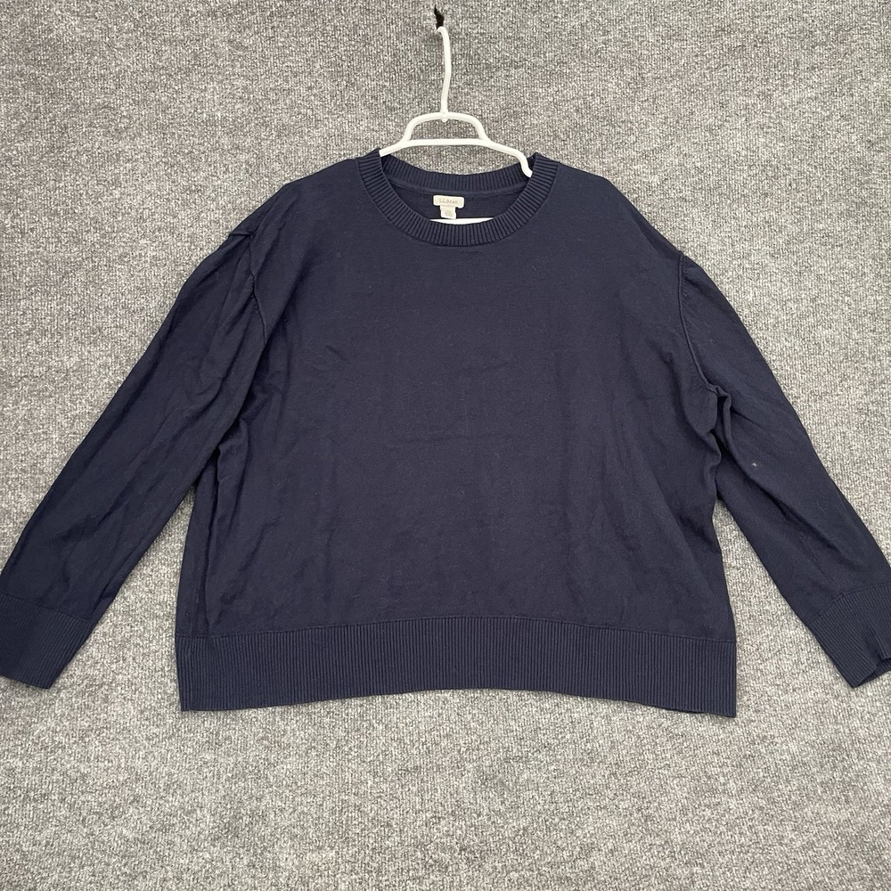 LL Bean Cotton Knit Sweater Women's Sz 3X Navy Blue Pullover